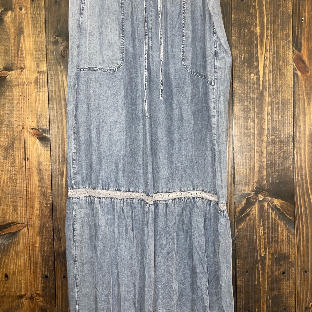 Gray Denim Ruffle Pants